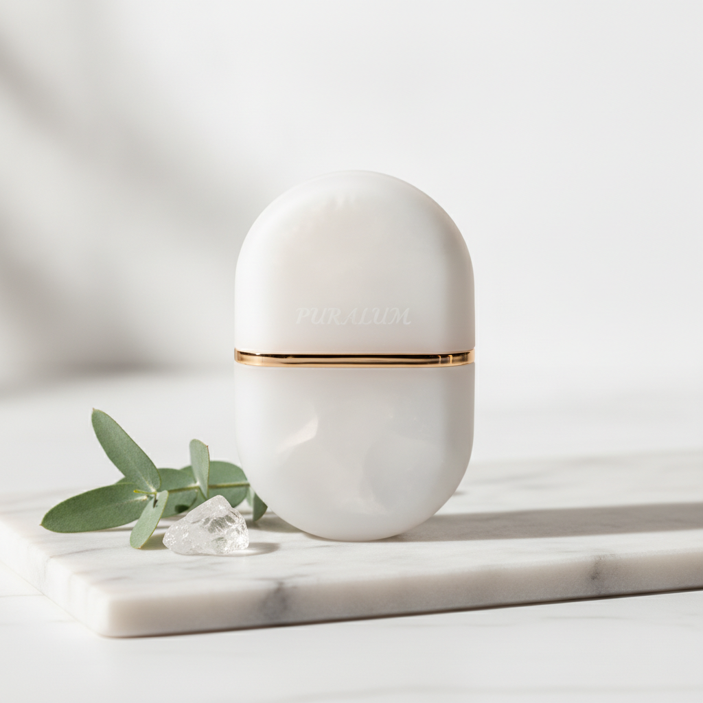 PURALUM Dual Crystal Roller on marble with eucalyptus